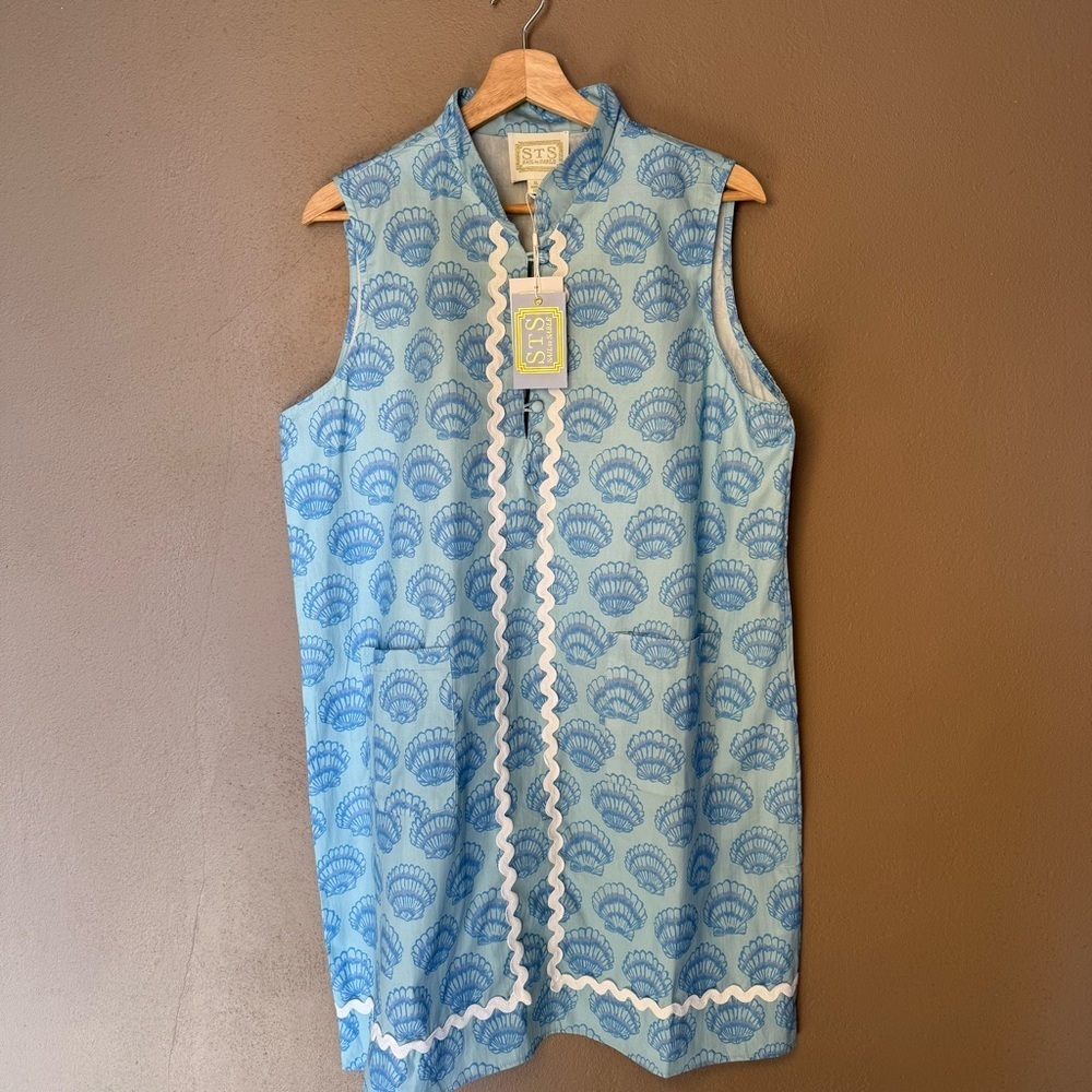 Sail to Sable Blue Shell Short Ric Rac Mini Dress Size XL Nautical Boho Travel - Picture 4 of 15